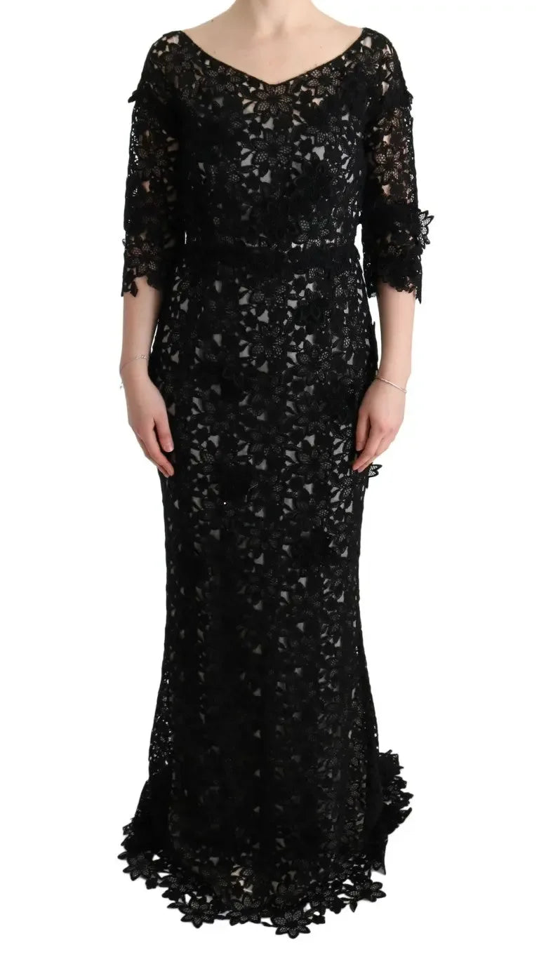 Dolce & Gabbana Black Cotton Silk Floral Long Dress - Zeiniez