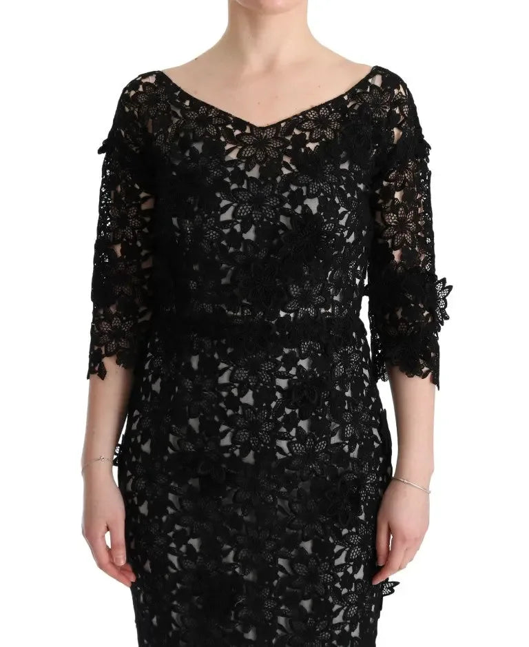 Dolce & Gabbana Black Cotton Silk Floral Long Dress - Zeiniez