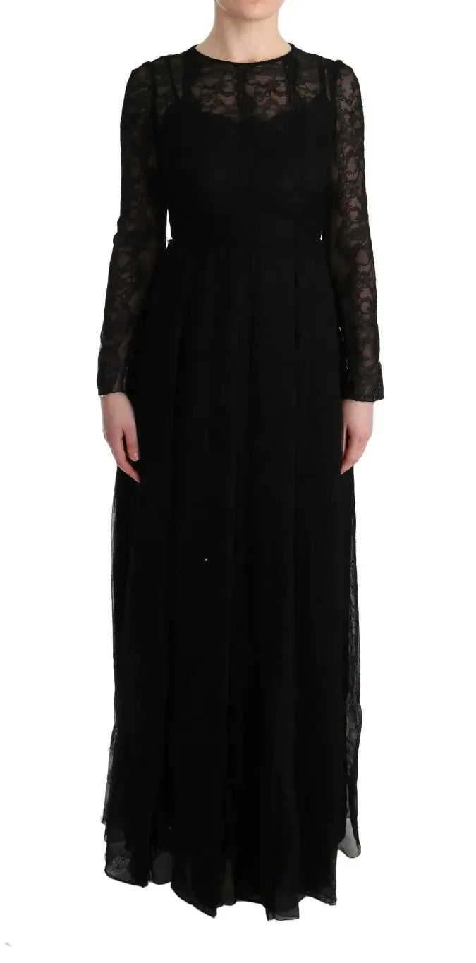Dolce & Gabbana Black Floral Lace Sheath Silk Dress - Zeiniez