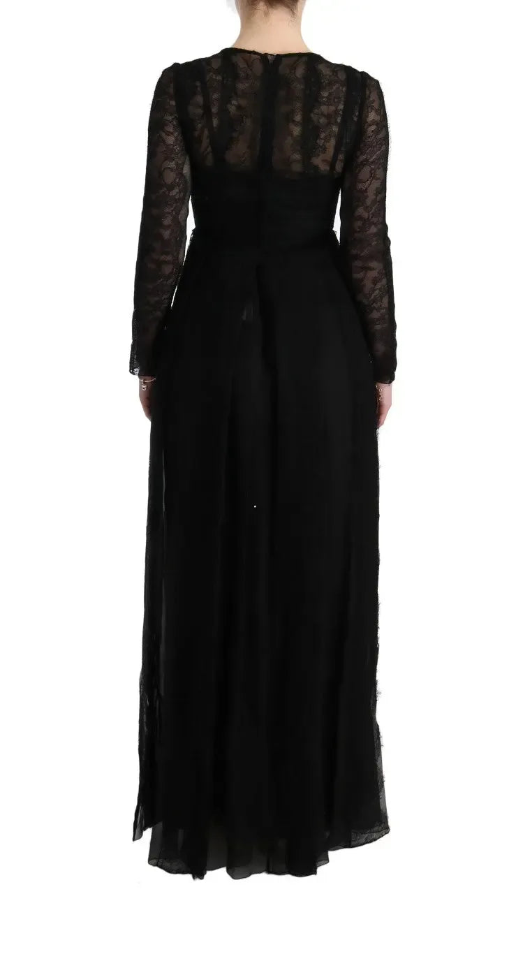 Dolce & Gabbana Black Floral Lace Sheath Silk Dress - Zeiniez