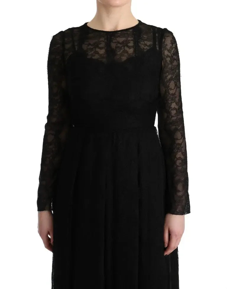 Dolce & Gabbana Black Floral Lace Sheath Silk Dress - Zeiniez