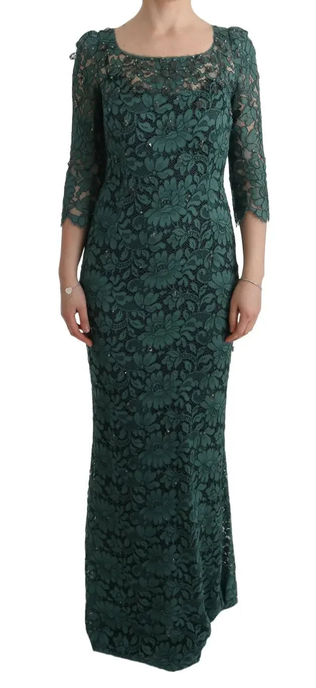 Dolce & Gabbana Green Floral Crystal Ricamo Sheath Dress - Zeiniez