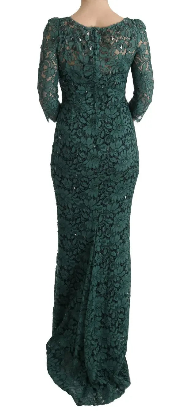 Dolce & Gabbana Green Floral Crystal Ricamo Sheath Dress - Zeiniez