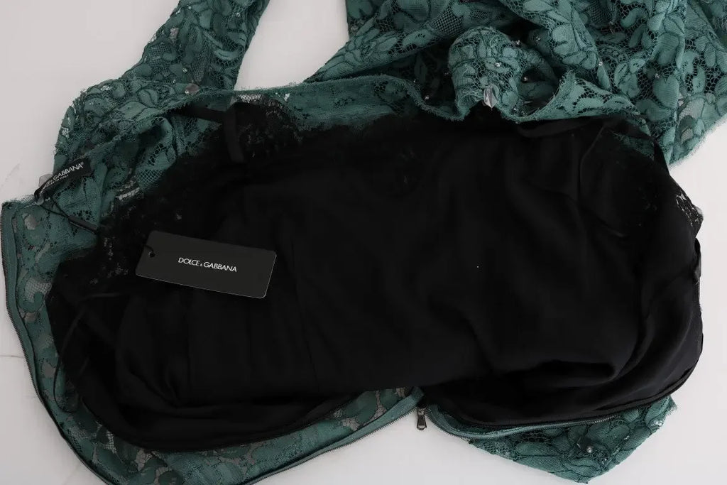 Dolce & Gabbana Green Floral Crystal Ricamo Sheath Dress - Zeiniez