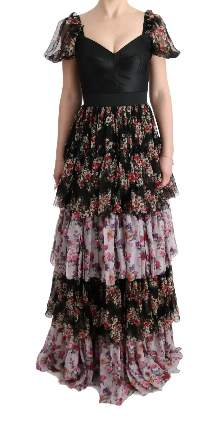Dolce & Gabbana Multicolor Silk Stretch Floral Shift Long Dress - Zeiniez
