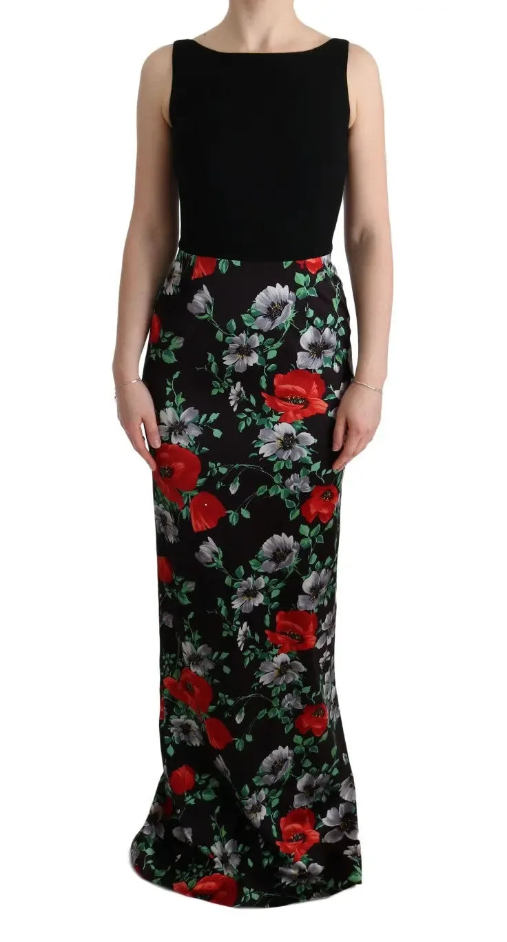 Dolce & Gabbana Multicolor Floral Print Stretch Sheath Long Dress - Zeiniez
