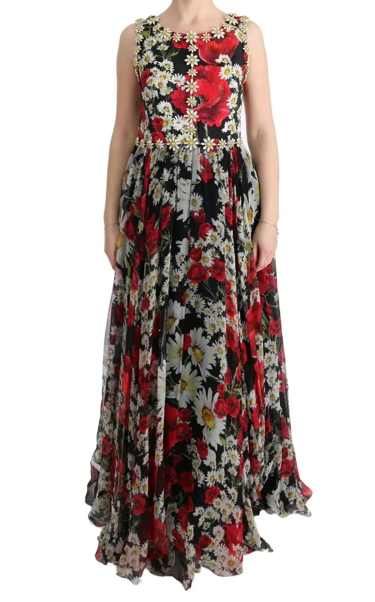 Dolce & Gabbana Multicolor Silk Floral Crystal Long Maxi Dress - Zeiniez