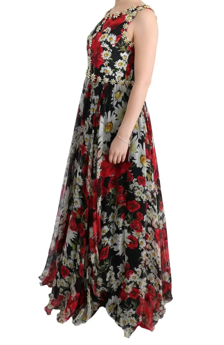 Dolce & Gabbana Multicolor Silk Floral Crystal Long Maxi Dress - Zeiniez