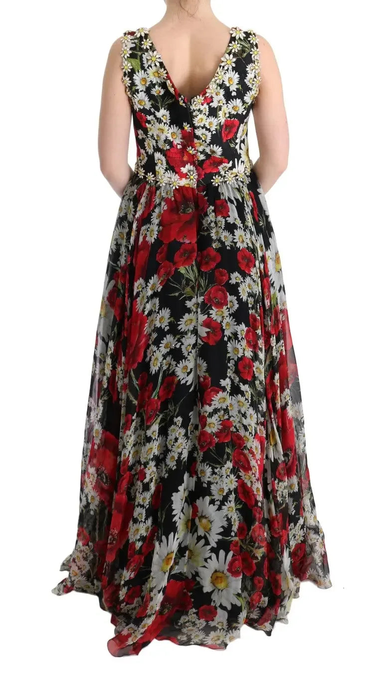 Dolce & Gabbana Multicolor Silk Floral Crystal Long Maxi Dress - Zeiniez