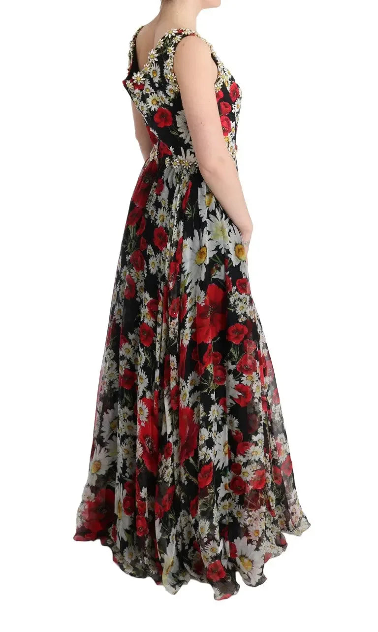 Dolce & Gabbana Multicolor Silk Floral Crystal Long Maxi Dress - Zeiniez