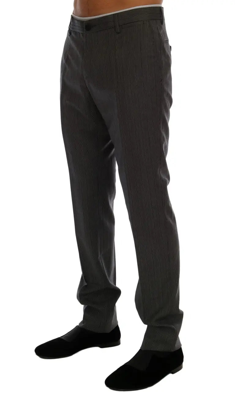 Dolce & Gabbana Gray Wool Striped Formal Pants - Zeiniez