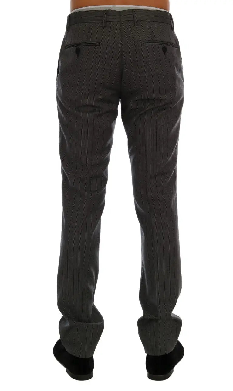 Dolce & Gabbana Gray Wool Striped Formal Pants - Zeiniez