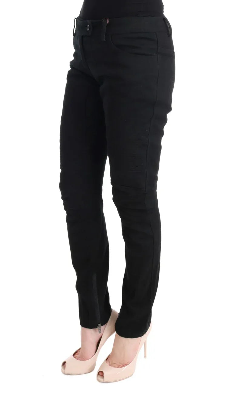 Ermanno Scervino Black Cotton Slim Fit Casual Pants - Zeiniez