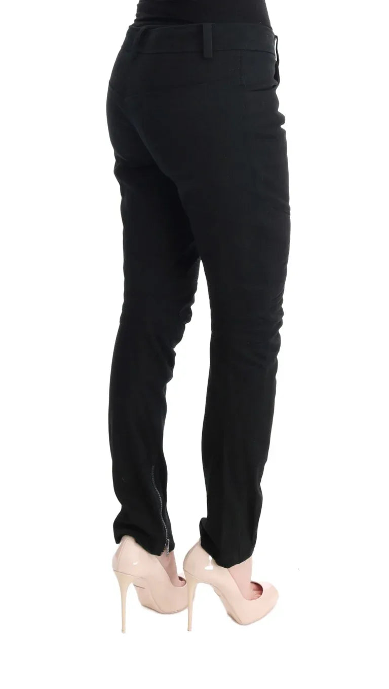 Ermanno Scervino Black Cotton Slim Fit Casual Pants - Zeiniez