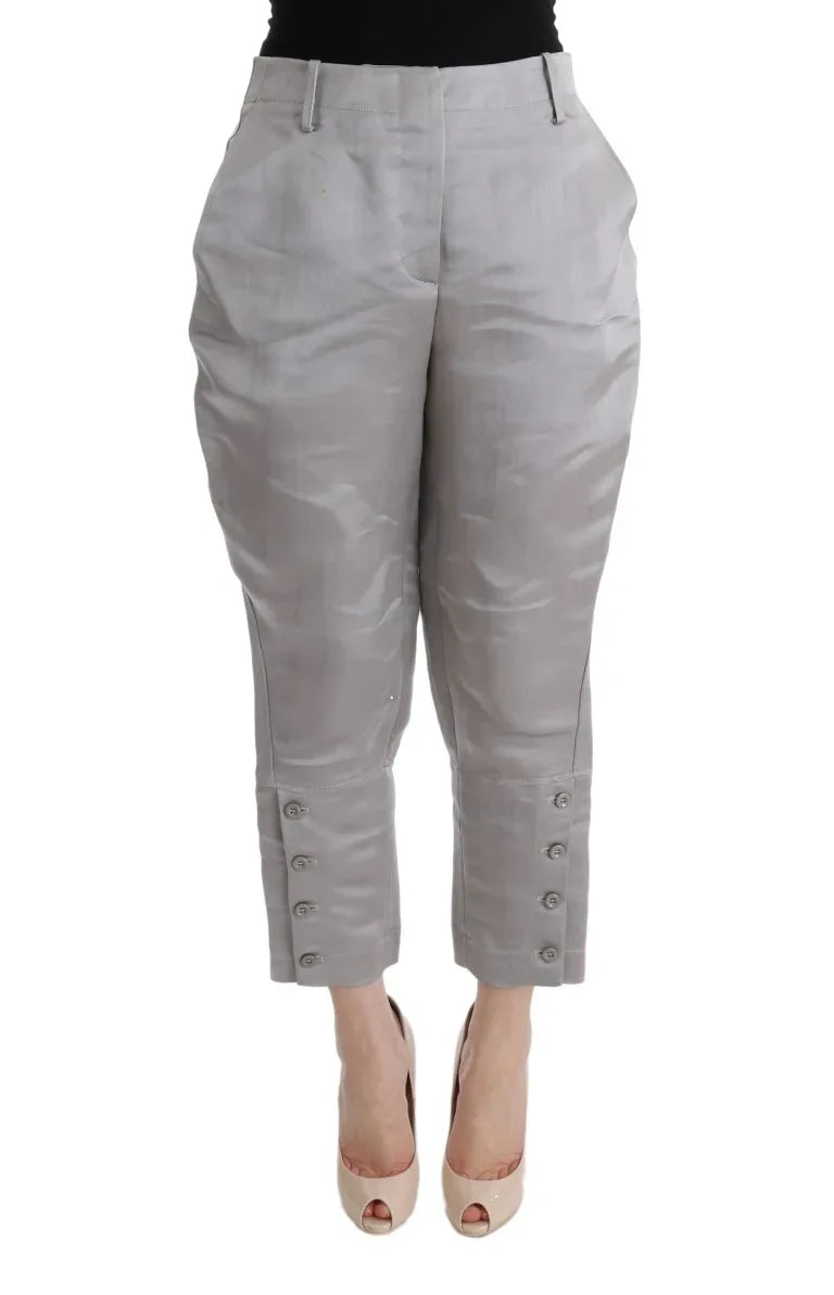 Ermanno Scervino Gray Silk Cropped Casual Pants - Zeiniez