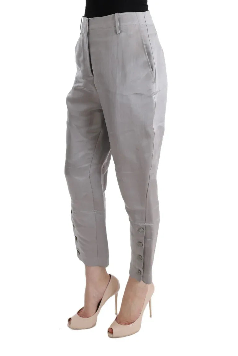 Ermanno Scervino Gray Silk Cropped Casual Pants - Zeiniez