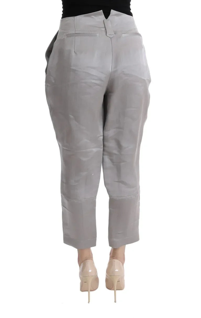 Ermanno Scervino Gray Silk Cropped Casual Pants - Zeiniez