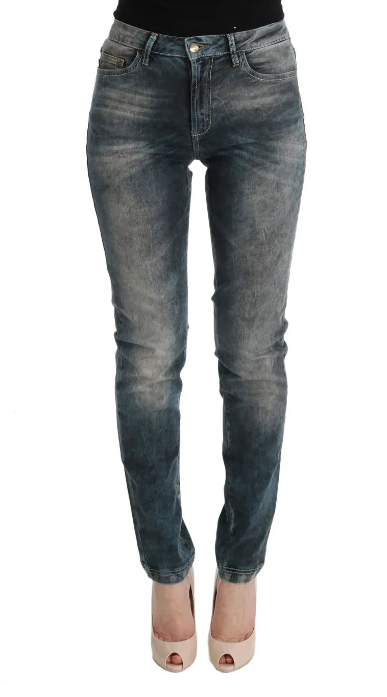 Cavalli Blue Wash Cotton Blend Slim Fit Jeans - Zeiniez