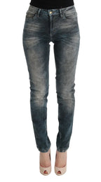 Cavalli Blue Wash Cotton Blend Slim Fit Jeans - Zeiniez