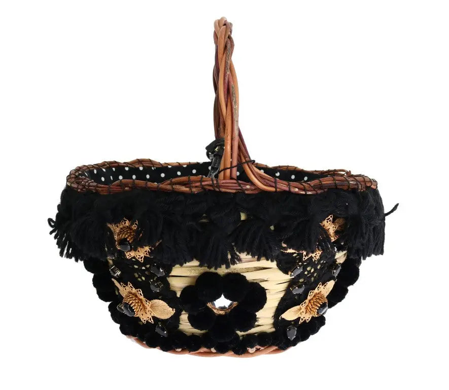 Dolce & Gabbana Beige Straw Snakeskin Pom Pom Crystal AGNESE Bag - Zeiniez
