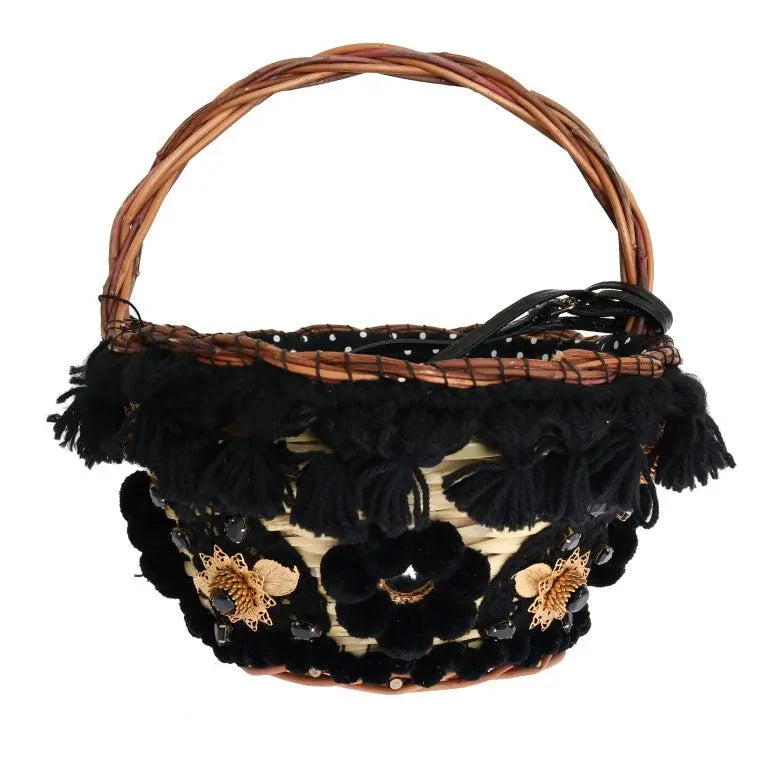 Dolce & Gabbana Beige Straw Snakeskin Pom Pom Crystal AGNESE Bag - Zeiniez