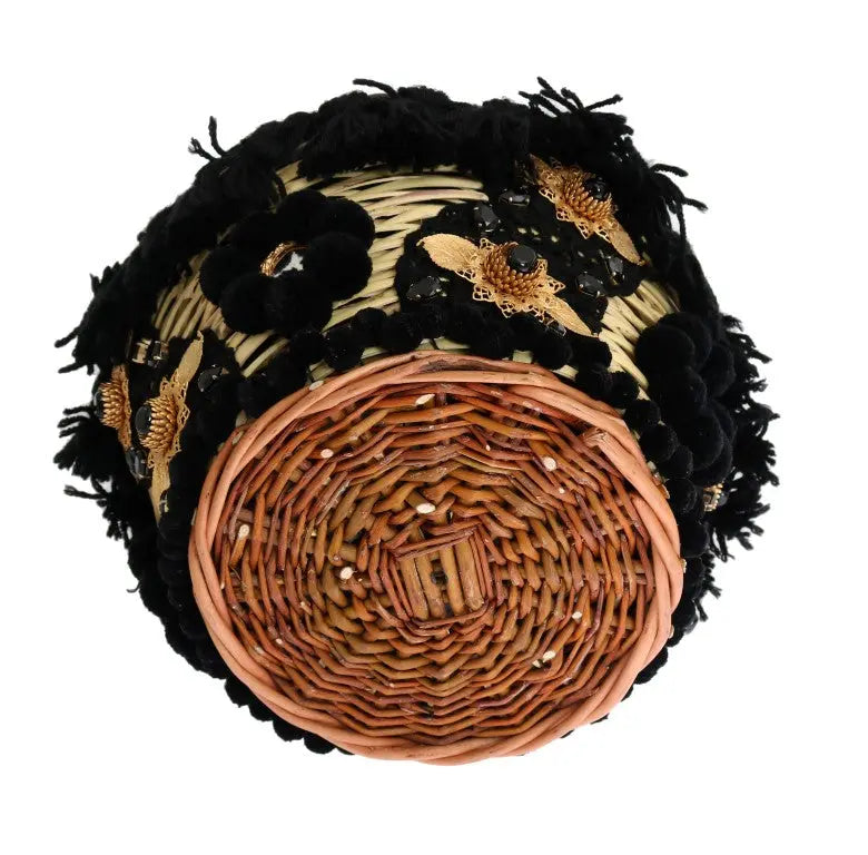 Dolce & Gabbana Beige Straw Snakeskin Pom Pom Crystal AGNESE Bag - Zeiniez