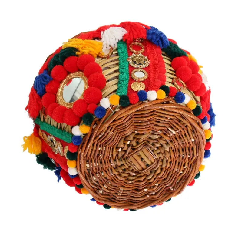 Dolce & Gabbana Multicolor AGNESE Straw Crystal  Pom Pom Bag - Zeiniez