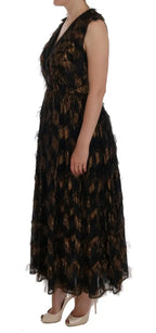 Dolce & Gabbana Black Silk Brown Fringes A-Line Dress - Zeiniez