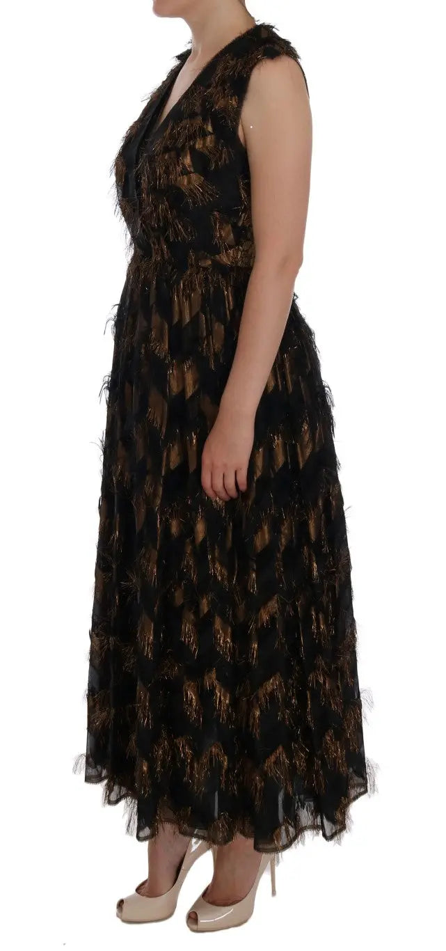 Dolce & Gabbana Black Silk Brown Fringes A-Line Dress - Zeiniez