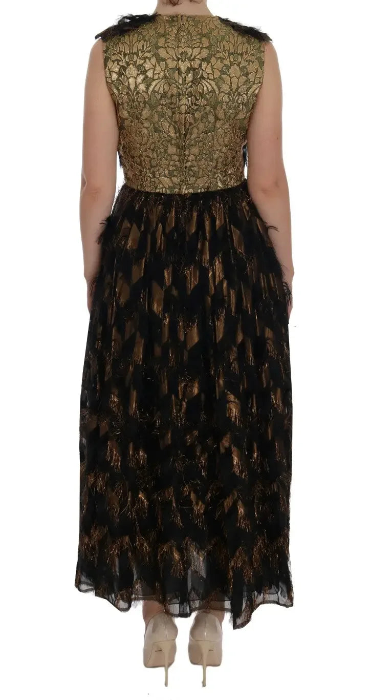 Dolce & Gabbana Black Silk Brown Fringes A-Line Dress - Zeiniez