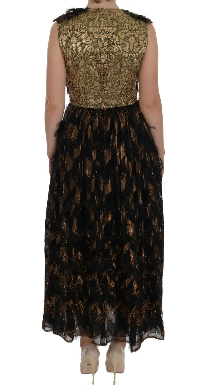Dolce & Gabbana Black Silk Brown Fringes A-Line Dress - Zeiniez
