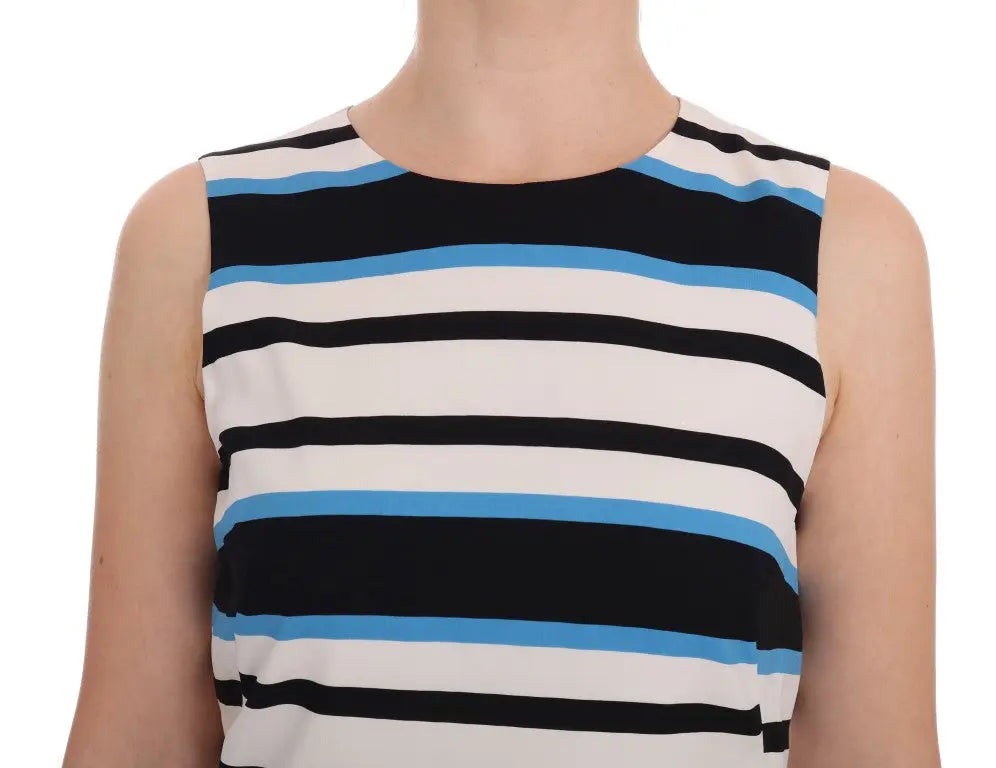 Dolce & Gabbana Blue White Striped Silk Stretch Shift Dress - Zeiniez