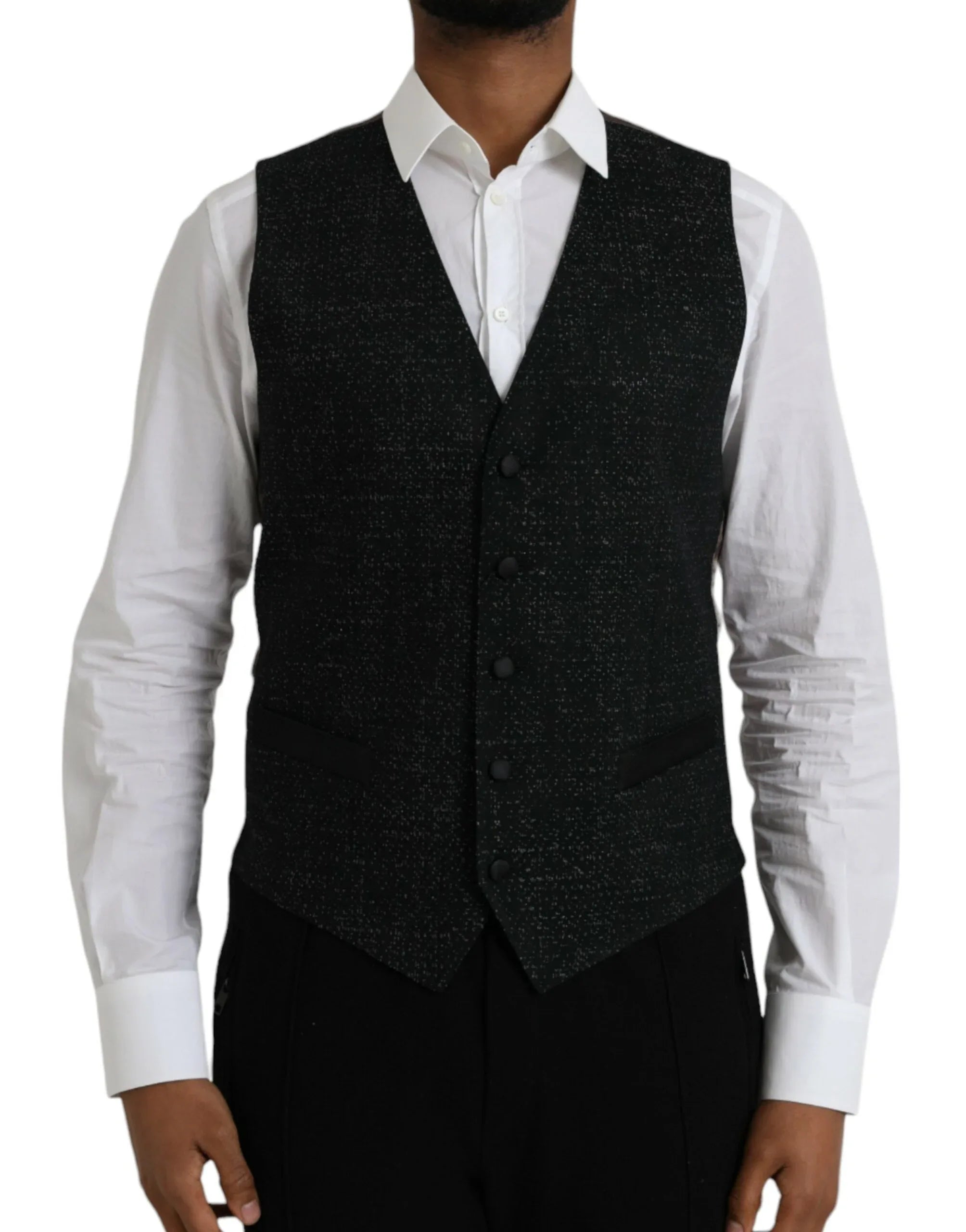 Dolce & Gabbana Black Brown Silk Waistcoat Dress Formal Vest - Zeiniez