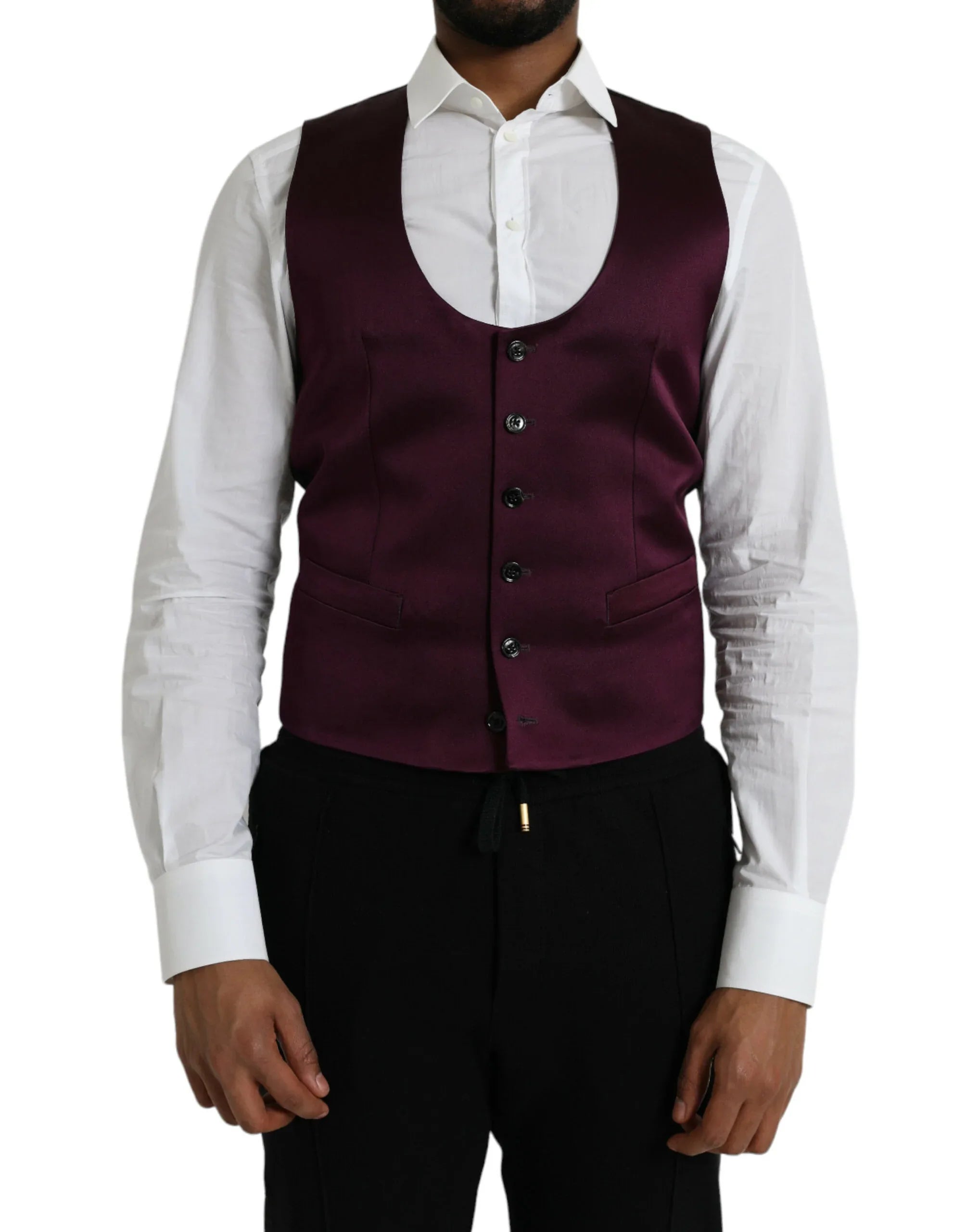 Dolce & Gabbana Maroon Satin Silk Waistcoat Dress Formal Vest - Zeiniez