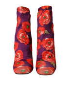 Dolce & Gabbana Purple Floral Jersey Stretch Boots Shoes - Zeiniez