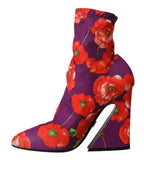 Dolce & Gabbana Purple Floral Jersey Stretch Boots Shoes - Zeiniez