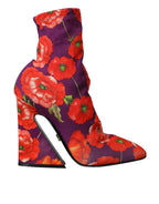 Dolce & Gabbana Purple Floral Jersey Stretch Boots Shoes - Zeiniez