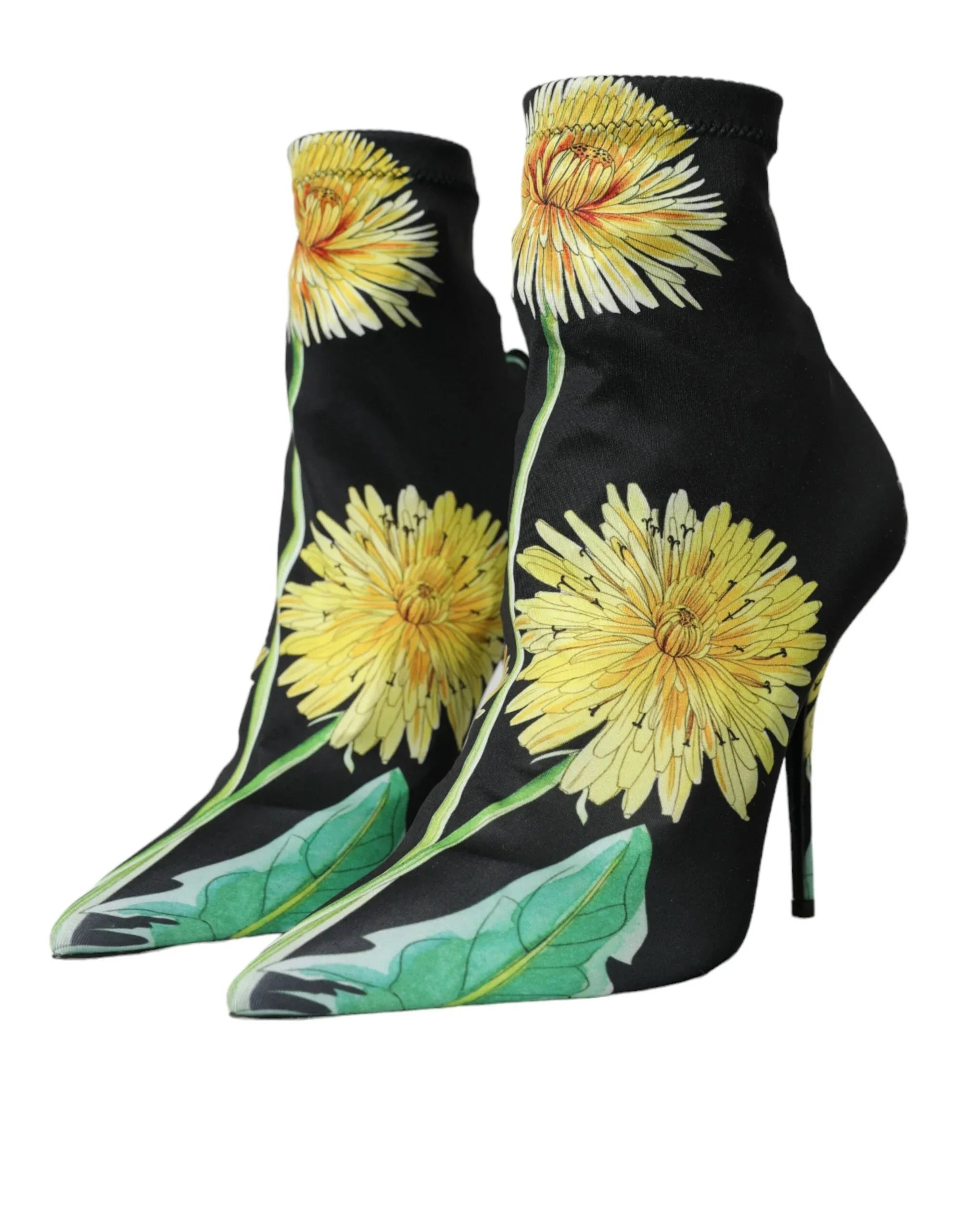 Dolce & Gabbana Black Floral Jersey Stretch Ankle Boots Shoes - Zeiniez