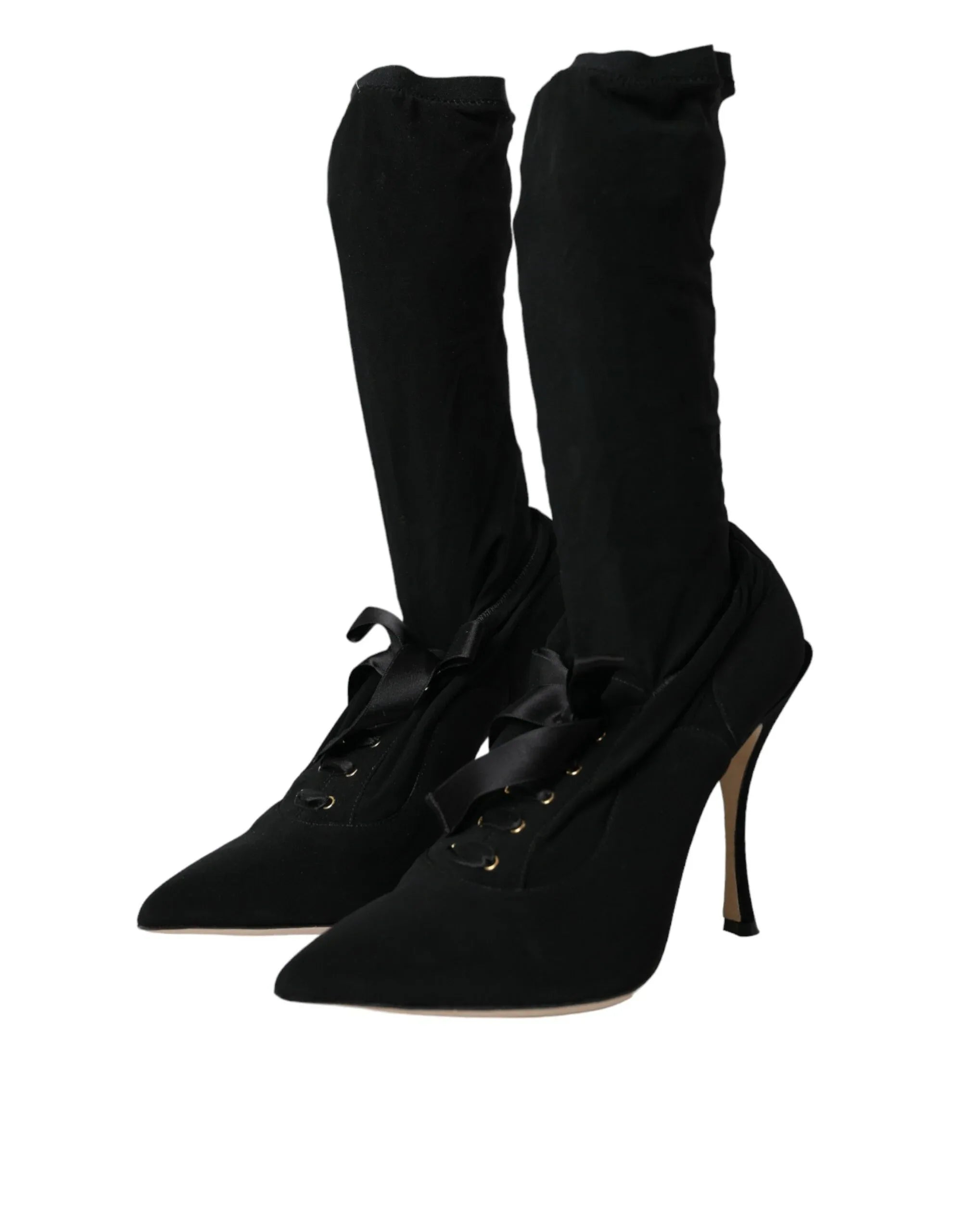 Dolce & Gabbana Black Stiletto Heels Mid Calf Boots Shoes - Zeiniez
