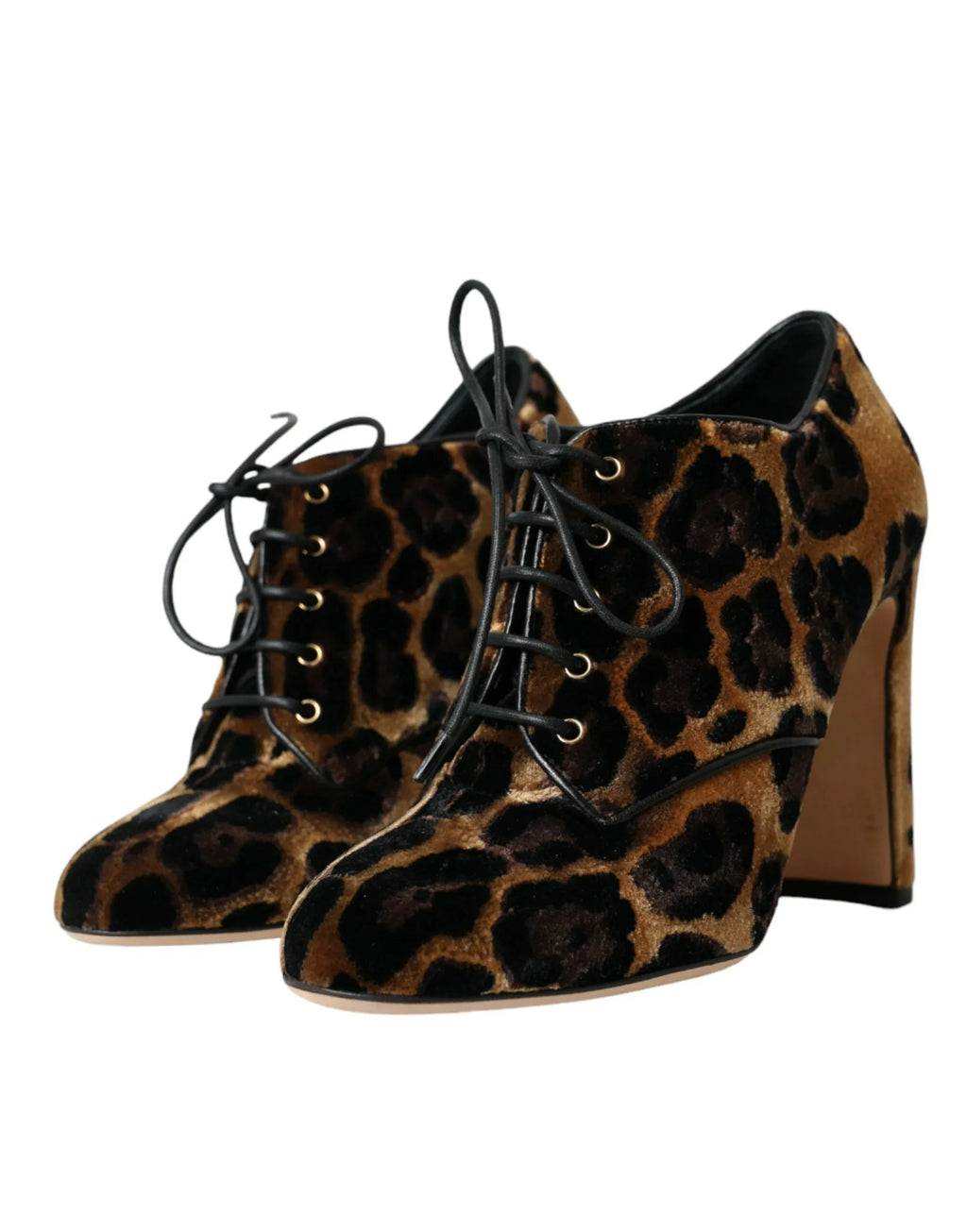 Dolce & Gabbana Brown Leopard Hair Lace Up Booties Shoes - Zeiniez