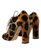 Dolce & Gabbana Brown Leopard Hair Lace Up Booties Shoes - Zeiniez