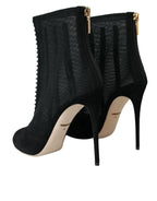 Dolce & Gabbana Black Mesh Stiletto Heels Ankle Boots Shoes - Zeiniez