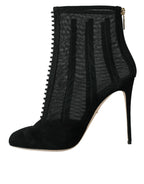 Dolce & Gabbana Black Mesh Stiletto Heels Ankle Boots Shoes - Zeiniez