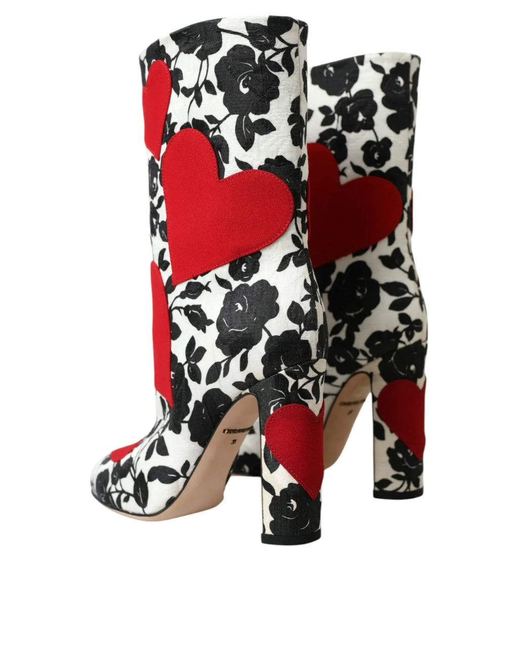 Dolce & Gabbana White Floral Hearts Leather High Boots Shoes - Zeiniez