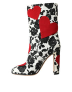 Dolce & Gabbana White Floral Hearts Leather High Boots Shoes - Zeiniez