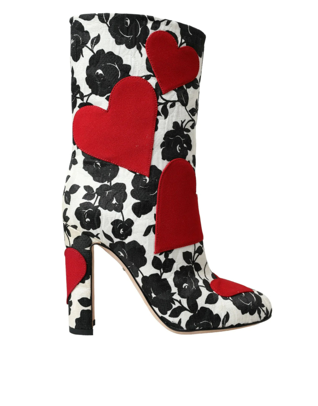Dolce & Gabbana White Floral Hearts Leather High Boots Shoes - Zeiniez