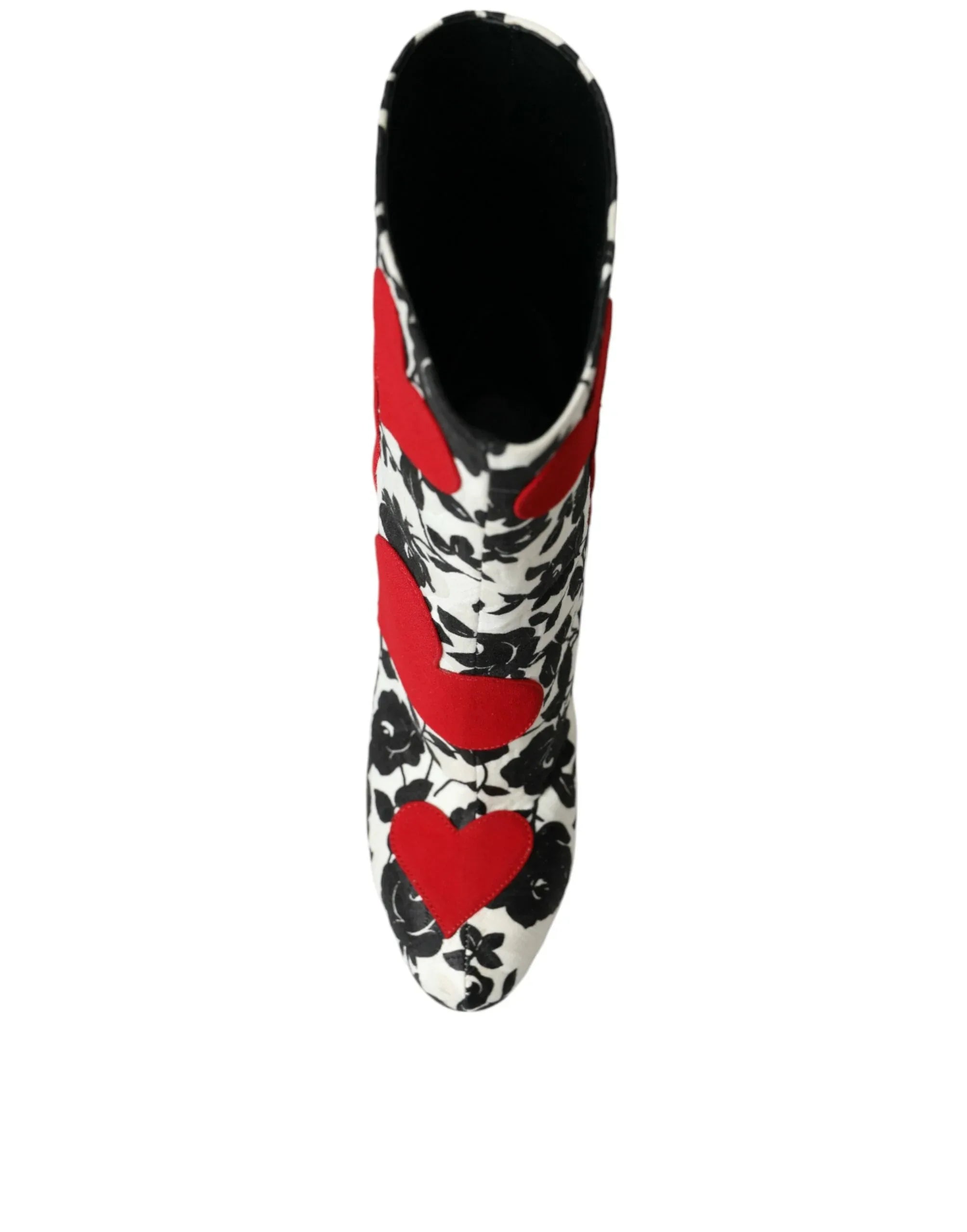 Dolce & Gabbana White Floral Hearts Leather High Boots Shoes - Zeiniez