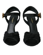 Dolce & Gabbana Black Suede Embellished Heels Sandals Shoes - Zeiniez