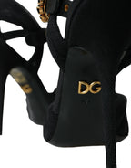 Dolce & Gabbana Black Suede Embellished Heels Sandals Shoes - Zeiniez