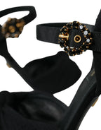 Dolce & Gabbana Black Suede Embellished Heels Sandals Shoes - Zeiniez